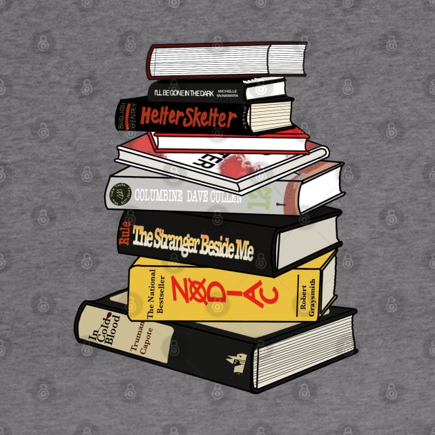 True Crime Book Pile Art by BasicBeach